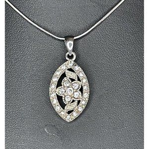 Signed PJM Sterling Silver & Crystal Pendant Necklace